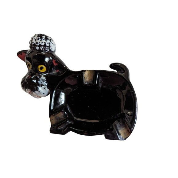 Vintage Poodle ashtray soap dish decor Redware clay black white red - Picture 3 of 6
